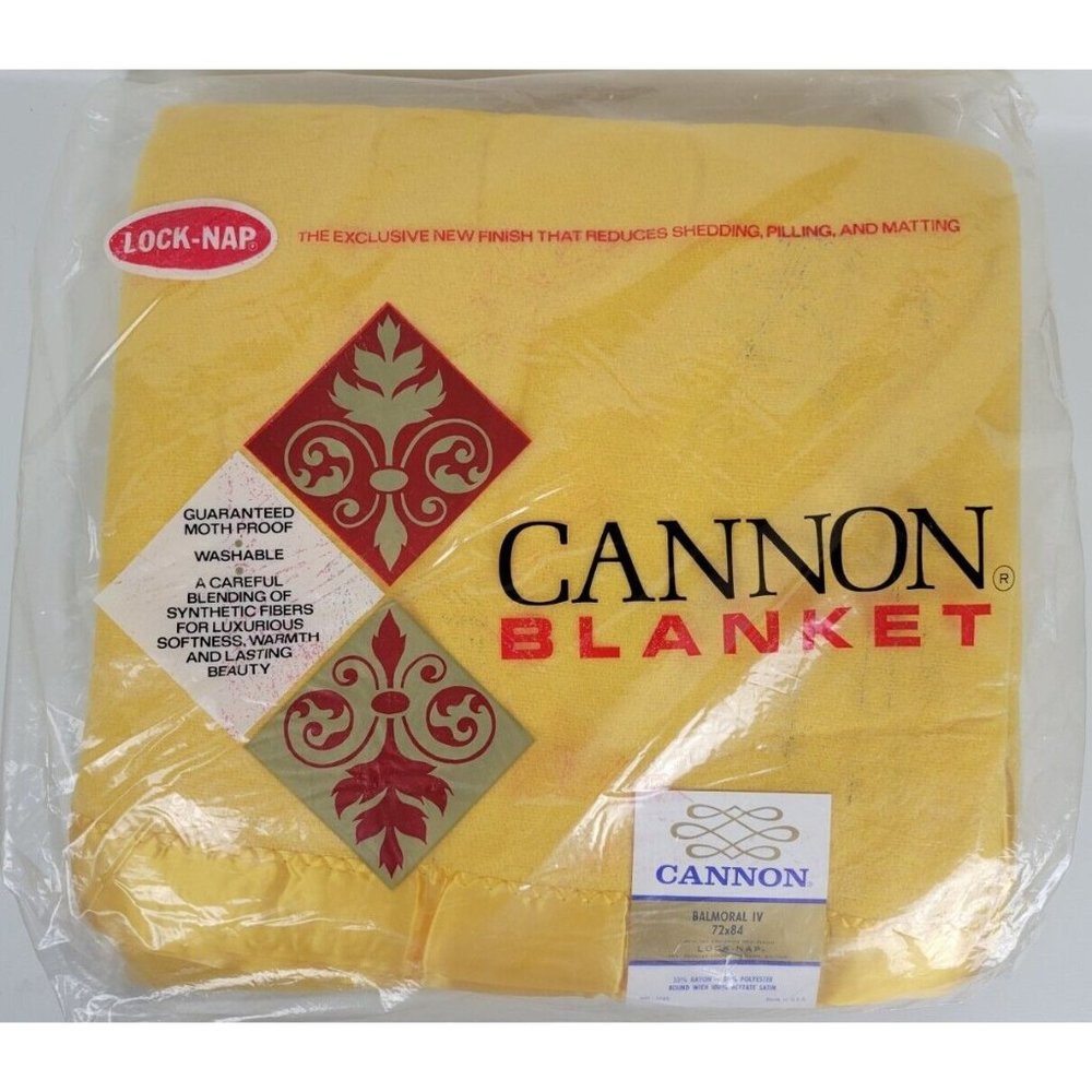 Vintage NIP Cannon Blanket Balmoral IV Yellow Lock Nap Satin‎ Trim 72x84